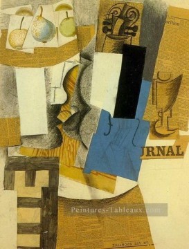  1912 Art - Compotier avec fruits violon et verre 1912 cubistes